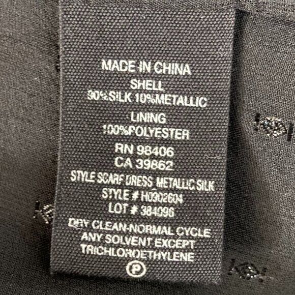 Theory Scarf Metallic Silk Long Sleeves Black Sheer Dress Size 8 - Picture 9 of 9